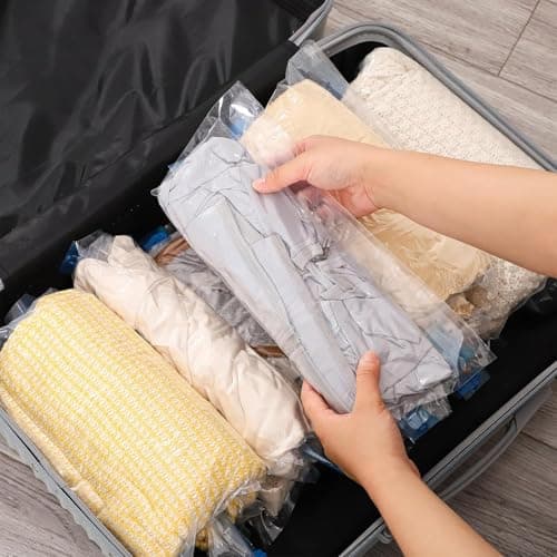 Roll up Compression Bags No Pump, No Vacuum Compression Bags, Space Saver Vacuum Storage Bag, No Need For Pump Roll-Up Air Removal for Luggage & Home Storage, Pack of 5 (40 * 50CM) — view 6