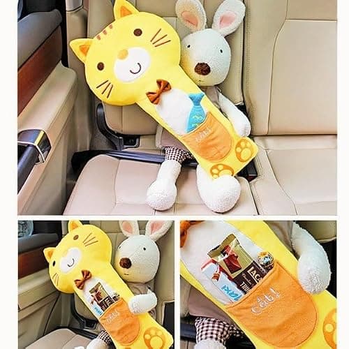 SIQITECHUK Kids Seat Belt Pillow Children Shoulder Neck Support Seat Belt Stuffed Cushion Cute Cartoon Seatbelt Strap Cover Pad for Boys Girls Headrest (Yellow Cat) — view 3
