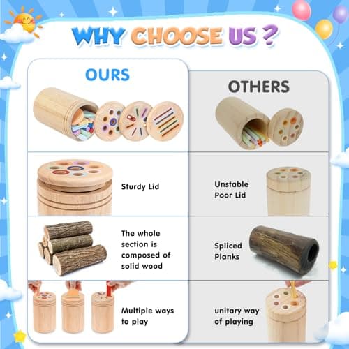 Akosuntoys Montessori Toys for 1 year old, 3 in 1 Wooden Toddler Travel Toys for 1 2 Year Old Boys Girls, Color Sorting & Fine Motor Skills Baby Toys, Gifts for 1 2 3 Year Old Boy Girl — view 3