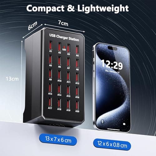 USB Charger Station, 20 Ports 100W/20A Desktop USB Charging Station — view 6