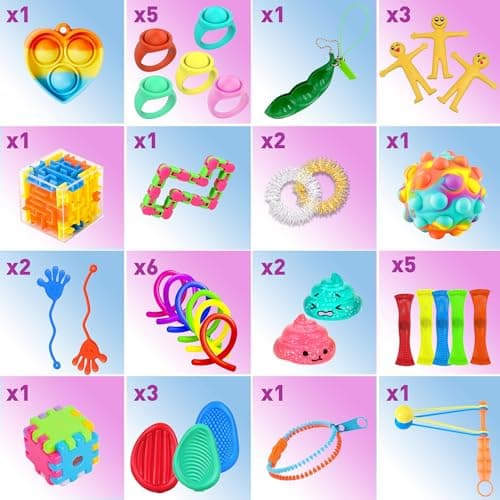 75 pcs Fidget Toys Kids Pack - Classroom Prizes, Pinata Fillers, Treasure Chest Goodie Bag Rewards with Pop its, Party Favours, Sensory Toys, Bulk Fidgets Box Gifts for Girls and Boys — view 3