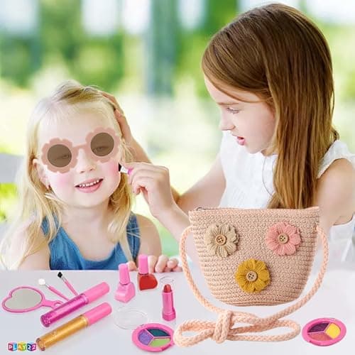 AWAVM Girls Crossbody Bag Set - Cute Toddler Handbag With Flower Sunglasses, Adjustable Braided Purse For Childen(Pink/Beige, 12x14cm) (Pink 3flower) — view 5