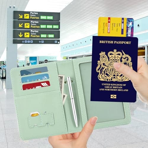 DMLuna Passport Holder, Premium PU Leather Travel Passport Wallet, RFID Blocking Passport Cover Case Travel Documents Organizer with Pen Holder, for Women and Men, Agave Green — view 3
