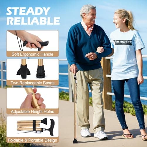 Parlora Folding Cane for Women/Men - Lightweight, Adjustable & Foldable for Elderly and Adults, Mobility Aid with Balance and Anti-Slip Tip, Compact for Travel and Daily Use ( — view 2