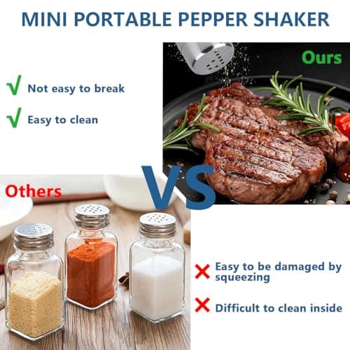 2 Pcs Salt and Pepper Shaker, Mini Stainless Steel Salt and Pepper Pots, Portable S and P Shaped Hole Salt and Pepper Set for Kitchen Travel Camping Restaurant Salt Pepper Spice Sugar(Silver) — view 3