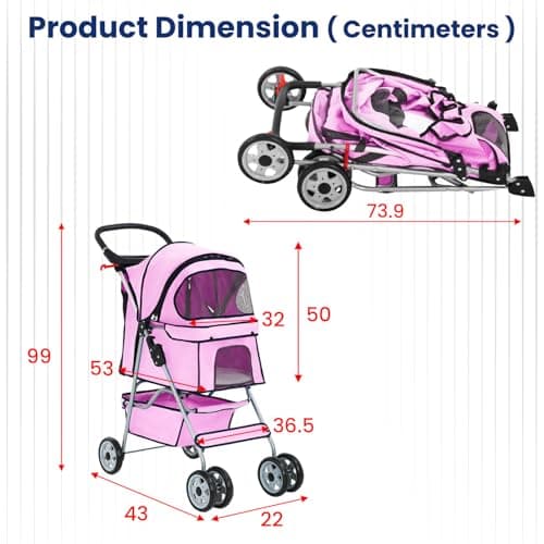 BestPet 4-Wheel Pet Stroller Dog and Cat Stroller Breathable Mesh Lightweight Travel Carrier Waterproof & Foldable Design Storage Basket for Daily Walks & Outdoor Use，Pink — view 2