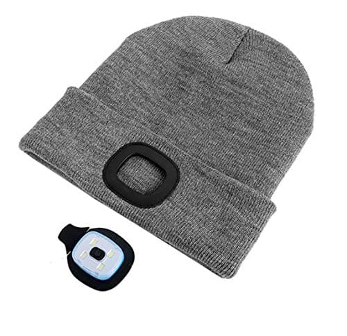 RFWIN LED Beanie Hat, Bright Rechargeable Headlamp Cap, Unisex Lighted Winter Knit Hat for Hunting, Camping, Grilling, Running, Walking Grey — view 2