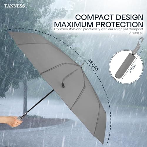 TANNESS Windproof Umbrella – 10-Rib Waterproof & Compact with Automatic Open/Close Function and Ergonomic Handle – Folding Mini - Strong for Wind and Rain (Grey) — view 3