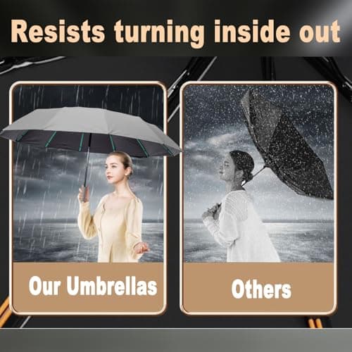 YUNYU Large Umbrella Windproof Strong, Compact Umbrella 12 Ribs Auto Open & Close Folding Travel, 106cm UV Rain Protection for Men and Women, Grey — view 5