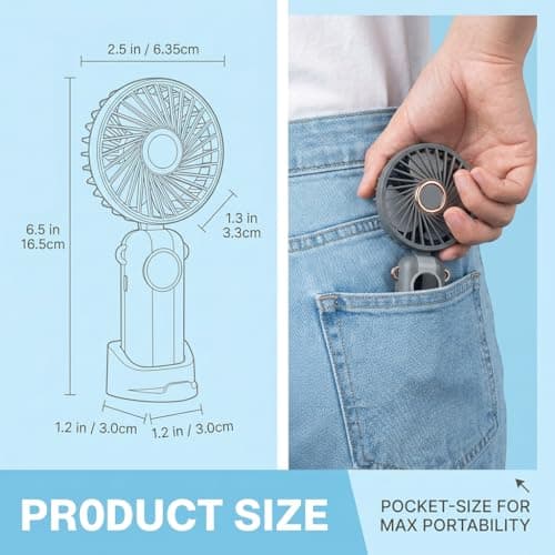 Snugcore Handheld Fan Portable Foldable Mini Fan 5 Speeds Rechargeable 1200mAh Battery 90° Adjustable Hand Held Fans, Small Personal Cooling Fans Ultra Quite for Travel Desk Use Dark Black — view 2