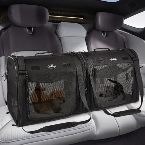 Wakytu Foldable Cat Carrier 89x35x43cm for 2 Cats, 2 in 1 Pet Carrier and Car Seat Secure and Ventilated for Car Travel Vet Suitable for Small Dogs and Cats — view 4