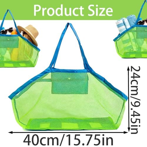 Large Mesh Beach Bag, 30L Foldable Mesh Swimming Bag for Outdoor, Quick-Dry Sandproof Summer Net Beach Bags for Kids Children Large Capacity Storage Bag (16×15 x 12 in) Green — view 3