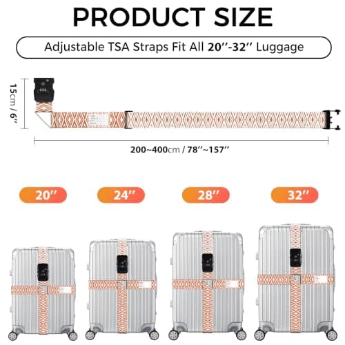 Veki Print Cross Luggage Straps with TSA Approved Lock, 1, Brown Diamonds — view 2