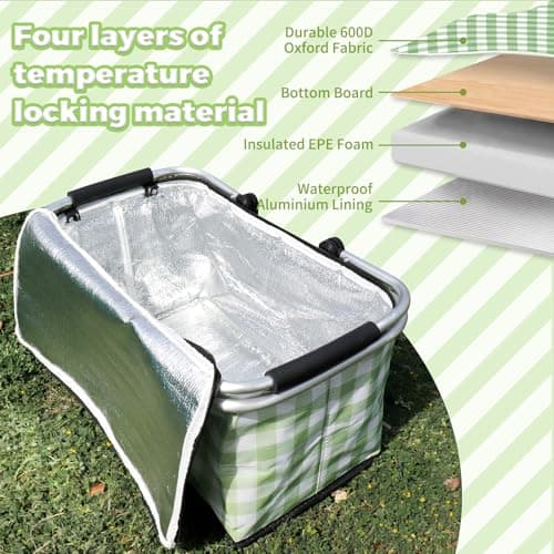 Insulated Picnic Basket, Leak-Proof Collapsible Cooler Bag, 2 Sturdy Handles, 26L Large Capacity Storage Basket for Outdoor Activities, Beach, Camping, Market Shopping,Travel — view 4
