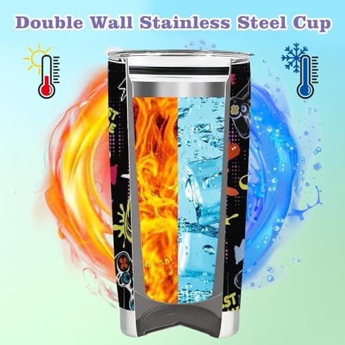 Boys Gamer Travel Mug 20oz, Insulated Stainless Steel Cup with Straw & Lid — view 4