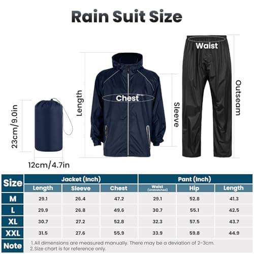 SOPPY Waterproof Rainsuit Jacket Pants Suits for Men Women, Hooded Rain Jacket Waterproof Rain Coat with Trousers, Packable Raincoat Sets with Carrying Bag for Fishing Hiking Camping (Blue, L) — view 2
