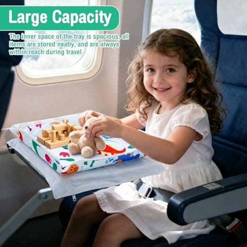 Bpyhebe Airplane Tray Cover Kids, Car Seat Tray with Transparent Tablet Pocket for Kids Travel, Toddler Airplane Travel Essentials(Dinosaur) — view 5