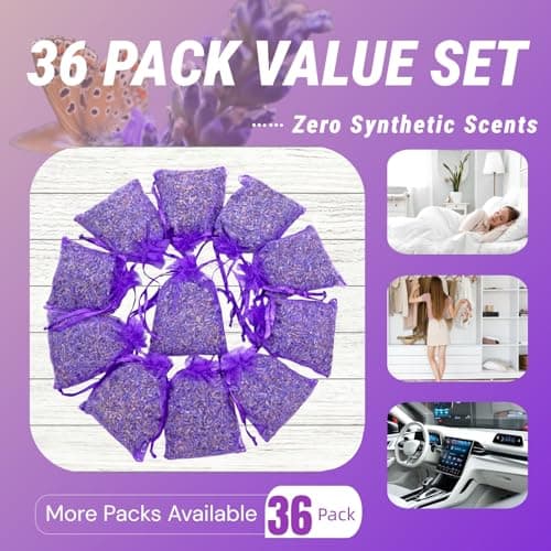 36 Pack French Lavender Sachets Fresh Scent for Closets Drawers Car — view 5