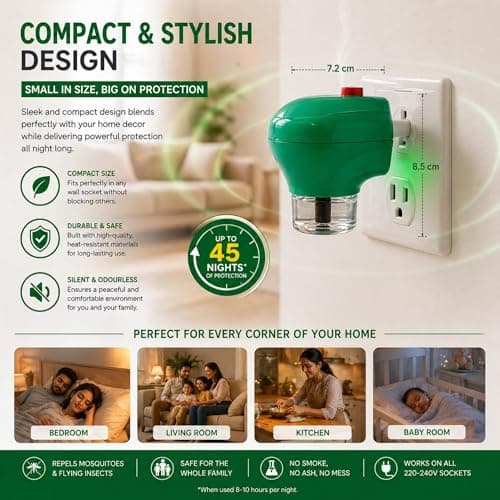 Plug-in Mosquito Repellent & Insect Killer for Home & Travel | Odourless Tropical Formula | Up to 45 Nights per Refill | 4 Pack (2 Devices + 2 Refills) — view 4