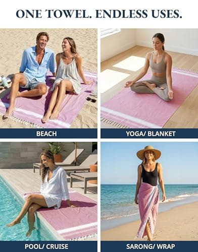 LANE LINEN Turkish Towels Set of 6, Cotton Rich Beach Towels Oversized, Pre-Washed Pool Towel, Extra Large Beach Towel, Sandproof Beach Towel, Absorbent Travel towel,39"x71" - Multi Colors — view 6