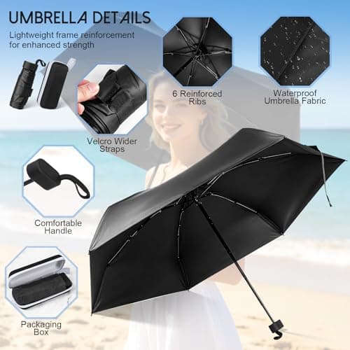 JZWIN Portable Mini Umbrella,6 Ribs Mini UV Folding Sun Umbrella,Windproof Rain Protection With Capsule Case,Pocket Portability Mini Emergency Rain Gear for Adult Women Men Travel Office Car — view 2