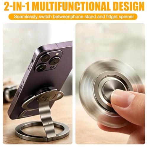 Fidget Spinner Magnetic Phone Holder Stand, Dual Sided Magnet Phone Grip Ring Compatible with MagSafe Cases, for iPhone & Android Devices, Stress Relief Accessory for Gym, Home, Travel，Rose Gold — view 3