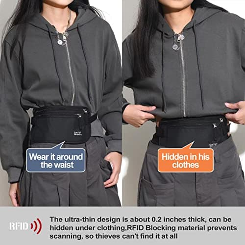 DAITET Money Belt - Passport Holder Secure Hidden Travel Wallet with RFID Blocking, Undercover Fanny Pack (Black) — view 2