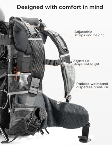 besrey Baby Backpack Carrier, Toddler Hiking Backpack with Safety 3-Height Seat, Adjustable Straps&Waist Belt, Foldable Frame Lightweight Large Capacity Child Carrier for Hiking (Silver Grey) — view 2