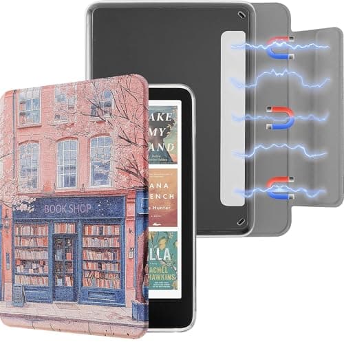 Litvana Detachable Magnetic Case for 7'' Kindle Paperwhite 12th Gen 2024 and Kindle Colorsoft Signature Edition, Slim PU Shell Cover Case with Auto Wake/Sleep (Book Shop)