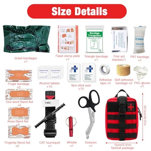 Mineup 54 PCS First Aid Kit, Emergency Trauma Kit First Aid Bag, Jumbo Trauma Bag, First Aid Molle Pouch for Home & Workplace Includes Bandages, Tourniquet & Essentials for Everyday Situations(RED) — view 2