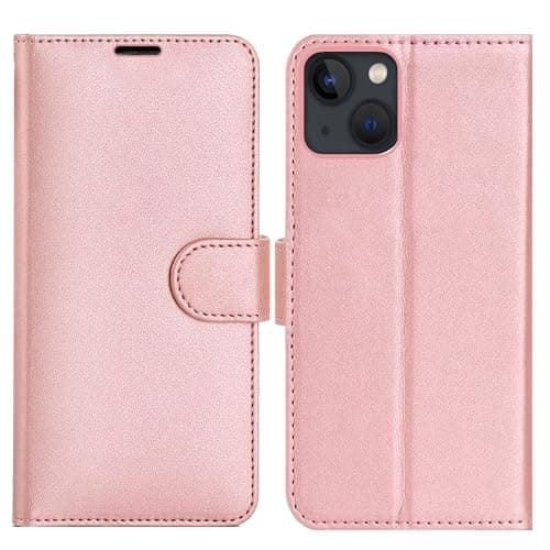 Case For iPhone 13 PU Leather Foldable Case with[Card Holder][Kickstand] Wallet Flip Folio Cover Rose Gold