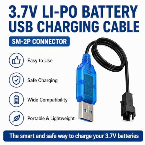 3.7V Lipo Battery Charger Cable, USB SM-2P Plug 0.5A Charging Cord, Universal Kids Electric Car Charger for RC Car, Drone, Boat, Tank, Bubble Gun and Various RC Toys — view 5