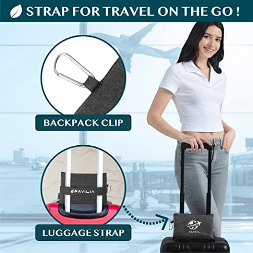 PAVILIA Travel Blanket Compact, Airplane Blanket Packable Bag, Soft Fleece Portable Throw Pillow Combo Set, Plane Flight Car Trips Travel Essentials Gift Accessories, Luggage Backpack Clip, Black — view 3