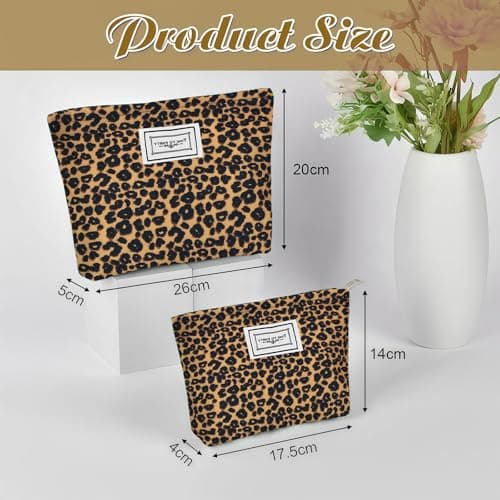 Aucuu Cosmetic Bags, 2 Pcs Leopard Print Cosmetic Bag, Leopard Print Printing Toiletry Bag, Multifunctional Travel Makeup Bag with Metal Zipper for Women Girls Gift — view 2