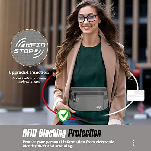 MoKo Secure Money Belt for Travel, RFID Block Undercover Hidden Travel Wallet for Men & Women, Grey — view 2