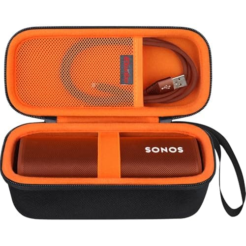 Elonbo Carrying Case for Sonos Roam 2 / Sonos Roam Portable Waterproof Bluetooth Speaker, Compact Wireless Speaker Hard Travel Protective Bag Storage Holder, Extra Mesh Pocket Fits Cable,Black+Orange