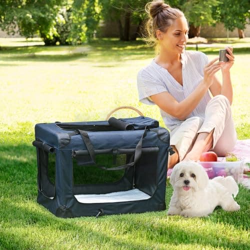 PawHut Foldable Pet Carrier Dog Crate Small Dogs 60x41.5x41cm Dark Blue — view 2
