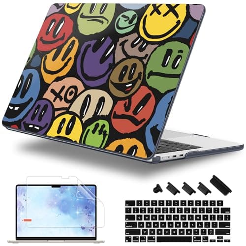 Lepeoac Case for MacBook Air 15 Inch 2025 2024 2023 Release M4 A3241 M3 A3114 M2 A2941, Hard Shell with Screen Protector & Keyboard Cover, Compatible with Touch ID, Happy Emoji