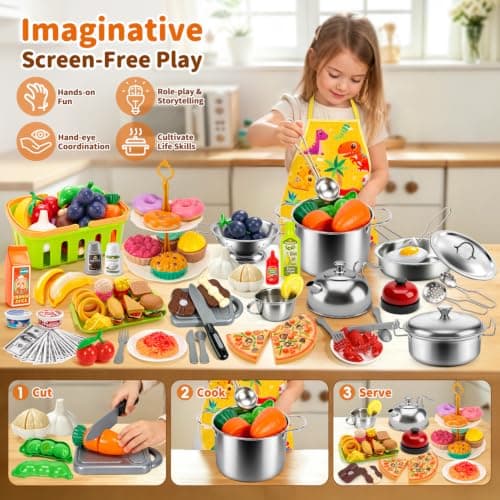 Pretend Play Kitchen Accessories,130Pcs Kids Cooking Toys & Tea Set 3-12 — view 4