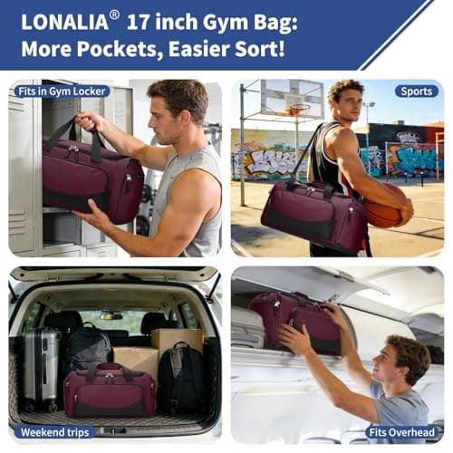 LONALIA Small Holdall Bag 30L, Gym Duffle Bag, Burgundy — view 5