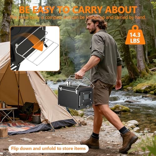 Camping Tent Stove, Foldable Tent Wood Burning Stove, Portable Hot Tent Wood Stove with Windproof Chimney for Outdoor Camping Cooking, Black — view 5
