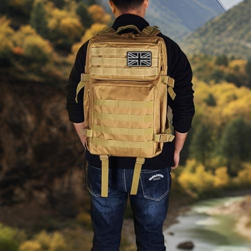 Oreunik 45L Military Tactical Backpack,Molle Army Rucksack Large Tool Backpack for Work Hiking Trekking Camping Hunting Fishing (Khaki) — view 6