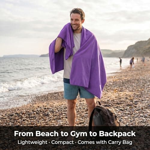 HomlyPro Microfibre Towel Extra Large 180x90cm - Quick Dry, Lightweight, Super Soft, Compact Bath Towel for Gym, Travel, Beach, Swimming, Camping, Hiking & Yoga (Purple) — view 5