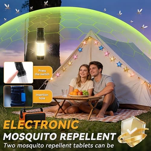 Camping Light with Mosquito Repellent, 4800mAh Rechargeable Battery Camping Tent Lamp with Stand, Waterproof Portable Outdoor Lantern for Camping, Hiking, Garden Parties — view 2