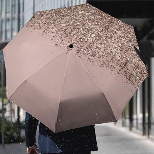 ZXLRYZKJ Folding Umbrella, Blush Pink Rose Gold Glitter Umbrella, Travel Umbrella for Windproof, Rainproof — view 6