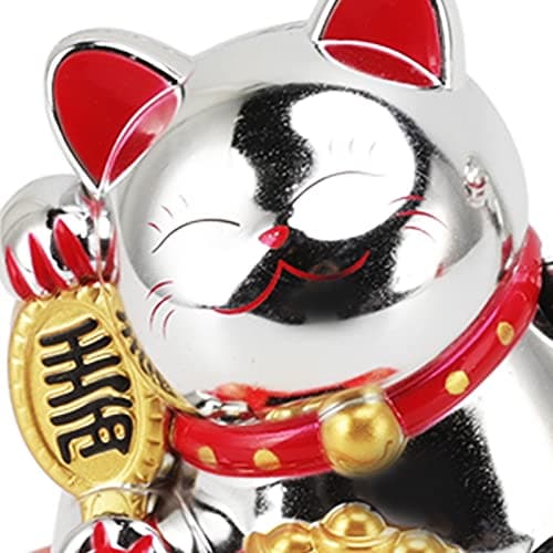 KymAr Lucky Money Cat, Solar Powered Waving Cat Wealth Welcoming Solar Cute Happy Lucky Cat Fortune Cat Statue Ornament for Home Car Decor(Blessing Bag Gold) (Blessing Bag Silver) — view 3