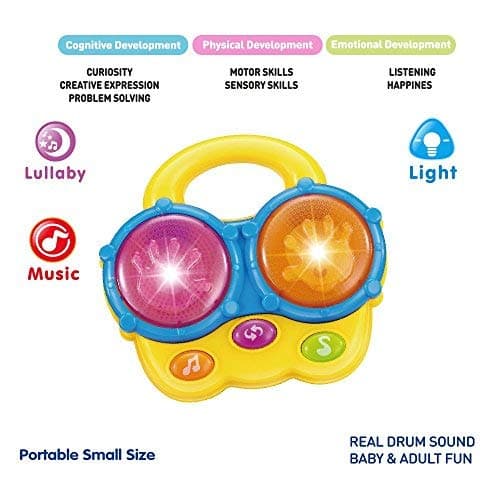 WEofferwhatYOUwant Baby Bongo Drums – Musical Toy with Animal Sounds, Classic Songs & Projector Lights | 3 Play Modes & Soft Volume | Travel Size for Babies 6+ Months | Batteries Included — view 2
