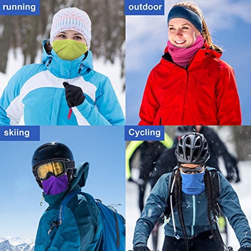 Hicarer 4 Pieces Winter Fleece Neck Warmer Snoods for Men Women Gaiter Thick Thermal Windproof Ski Neck Scarf Balaclava(Fluorescent Green, Purple, Lake Blue, Rose Red) — view 6