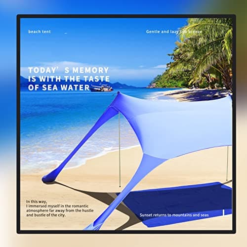 Cuupo Beach Tent Pop Up 2x2.1m UPF 50 Lycra Sun Shade Outdoor Anti-Wind Sun Protection with Stability Poles Backyard with Beach Blanket Royal Blue — view 3