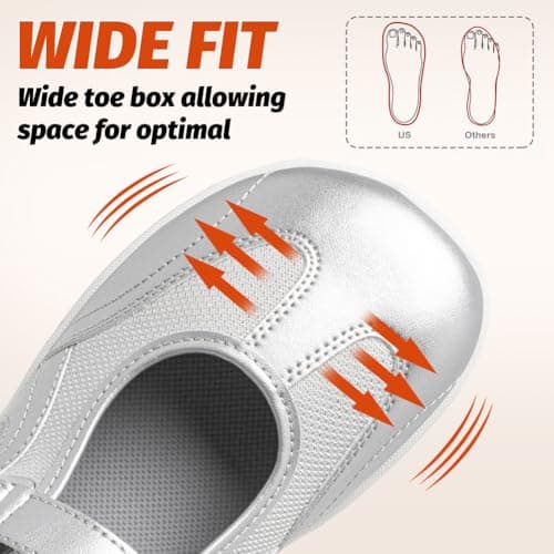 HOBIBEAR Barefoot Shoes Women Wide Toe Box Mary Jane Flat Slip on Ballet Shoes Comfortable Walking Shoes with Zero Drop Sole Silver — view 3